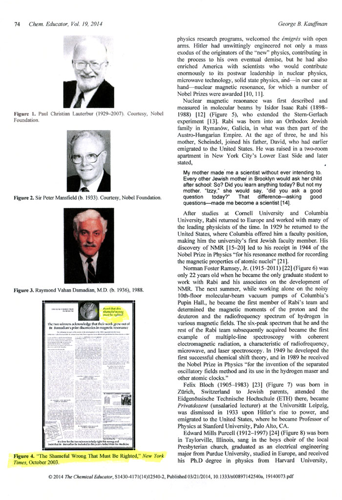 Nobel Prize for MRI Imaging Denied to Raymond V. Damadian