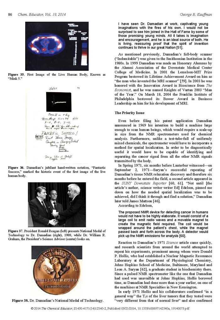 Nobel Prize for MRI Imaging Denied to Raymond V. Damadian