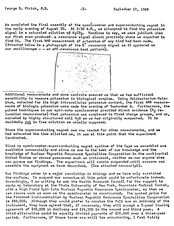 Dr. Damadian’s September 17, 1969 letter to Dr. George Mirick