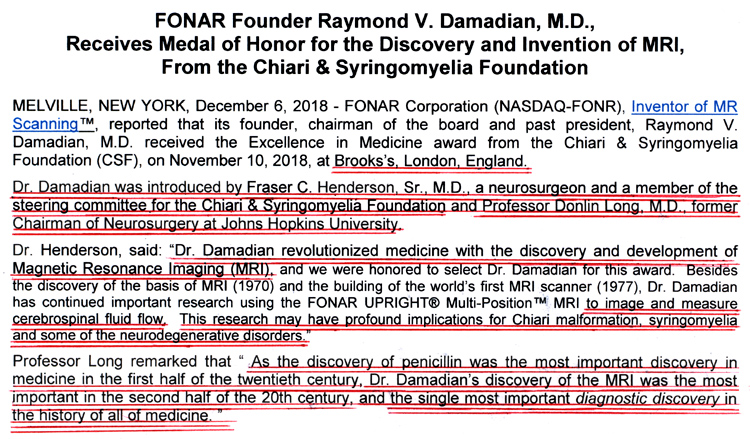 Raymond V. Damadian, M.D. Receives Medal of Honor